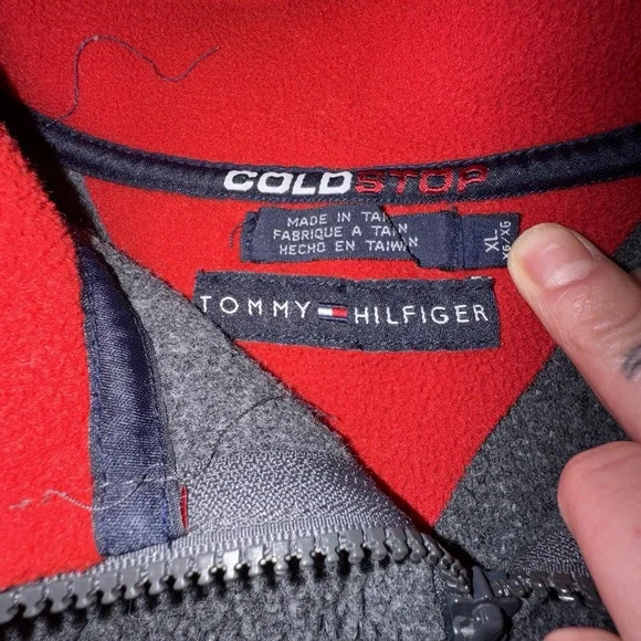 Vintage Tommy Hilfiger XL Pullover Fleece Gray Cold Stop Y2K 1/4 Zip 90s Logo - Picture 5 of 7